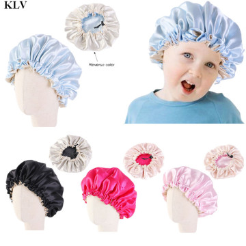 KLV Kids Soft Reversible Satin Bonnet Double Layer Adjustable Size Sleep Night Cap Bonnet Baby Hat For 2-7 Years Children