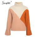 Simplee turtle winter 2020 pullover woman sweater harajuku patchwork sweaters women knitted high fashion female loose jumper