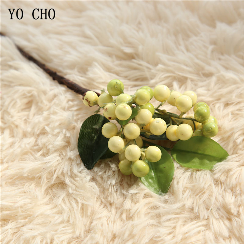 YO CHO 3pcs/lot Artificial Plant Christmas Berries Fake Plants Plastic Beans Christmas Bells Berries Mistletoe Home Party Decor