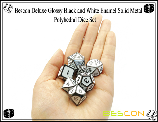 Bescon Deluxe Glossy Black and White Enamel Solid Metal Polyhedral Role Playing RPG Game Dice Set (7 Die in Pack)-9