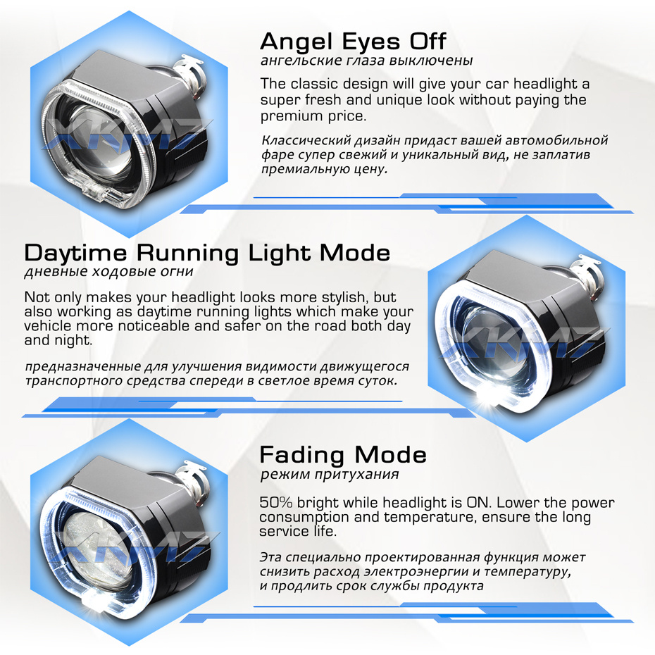 Car Lens 2.5 inch Angel Devil Eyes Bi-xenon Retrofit Projector H4 H7 Headlight Reflector Black Kit Tuning Accessories H1 HID LED