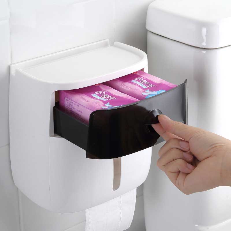 Waterproof Wall Mount Toilet Paper Holder Shelf Toilet Paper Tray Roll Paper Tube Storage Box Creative Tray Contact Paper