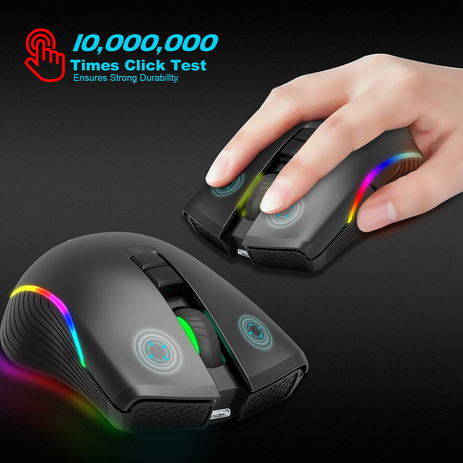 HXSJ T26 Mouse Wireless Mice 2.4GHz Type C Rechargeable Backlit 7 Buttons Portable Mini Gaming Mouse for Mac Laptop PC Computer