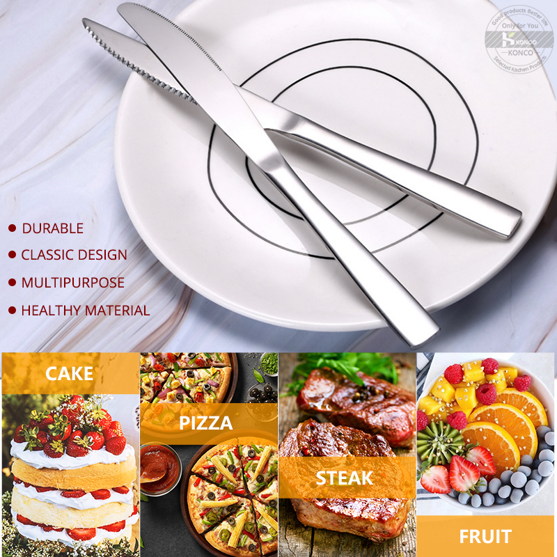 Konco HQ Stainless Steel Steak Knives Cutlery Western Style Table Dinnerware Set Serrated Blade Tableware Dinner Knife