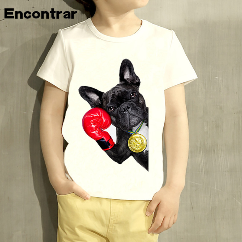 Kids Champion French Bulldog Cartoon Design T Shirt Boys/Girls Short Sleeve Tops Children Cute T-Shirt,HKP2201