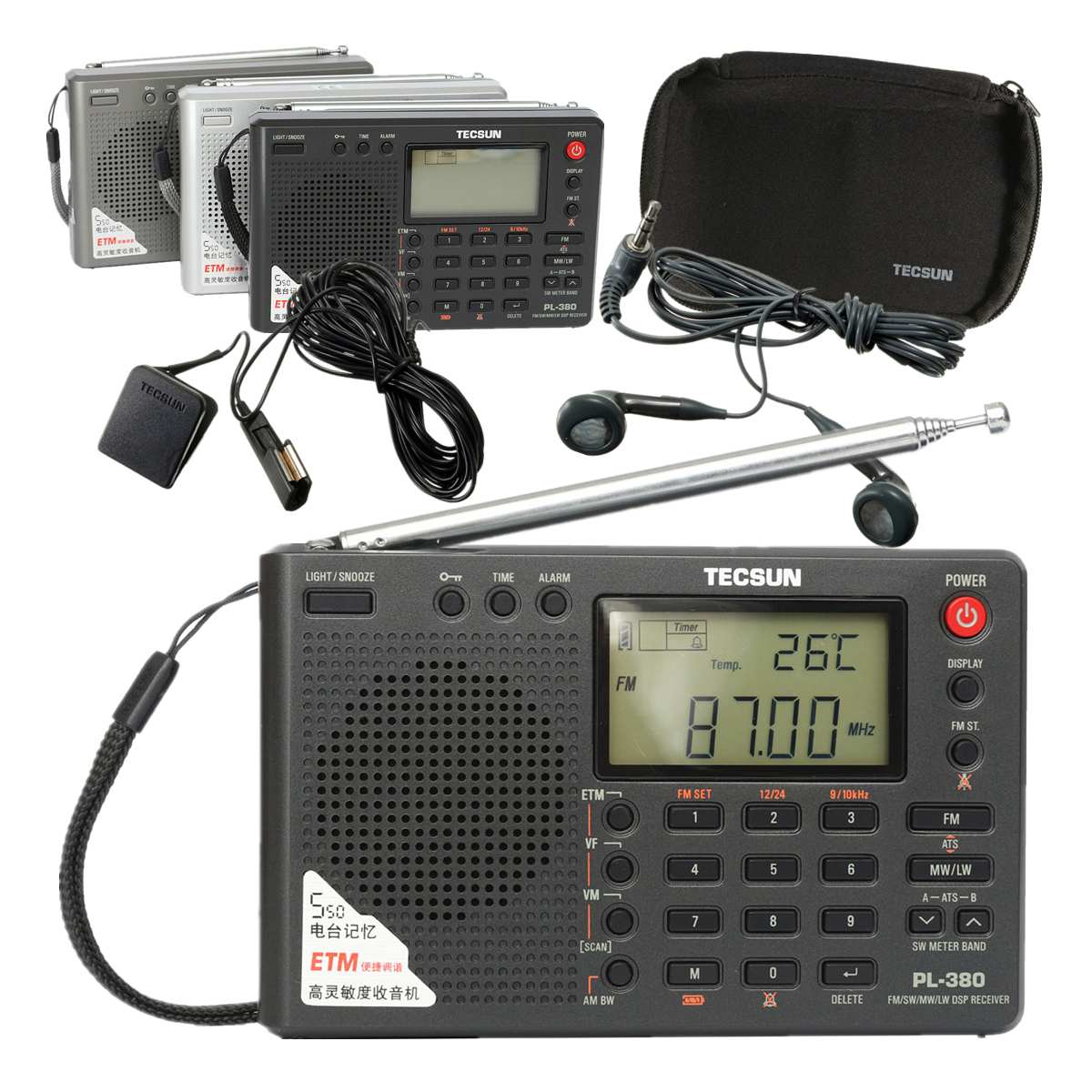 TECSUN PL-380 DSP PLL FM MW SW LW Digital Stereo Radio World-Band Receiver New 3 Colors 7 Tuning Mode Selectable 135x86x29mm