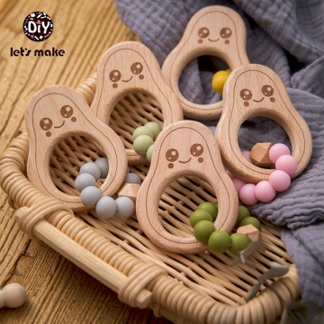 Let's Make 1PC Avocado Wooden Rodent Baby Teether Bracelet Silicone Beads Beech Accessories Toys Shower Gift Wood Rattles Nurse