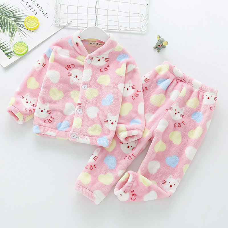 Children's Pajamas Set Winter Kids Clothes Suit Baby Girls Boys Sleepwear Cartoon Warm Coral Velvet Pajamas Children's Clothing