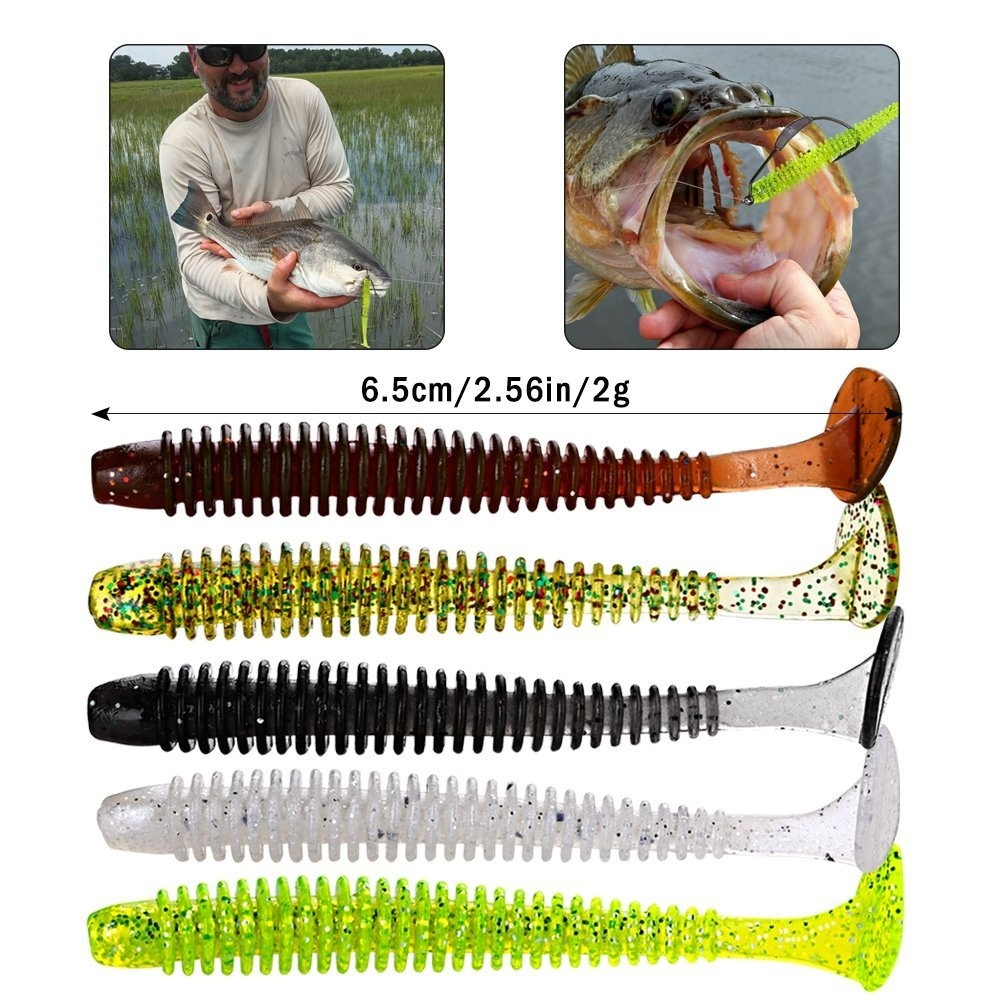 Sougayilang 5Pcs Fishing Lure 5pcs Fishing Hook Soft Bait Worm Artificial Bait Carp Minnow Earthworm Fishing Lures Baits Tackle