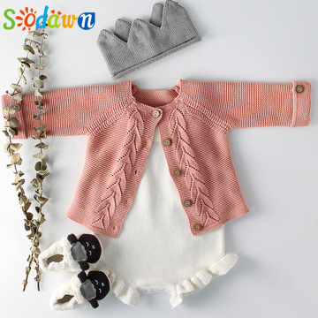 Sodawn 2PCS Baby Clothing Set For Girl New Baby Girl Romper Knitted Jumpsuit+Coat Autumn Winter Clothes Toddler Girl Suit