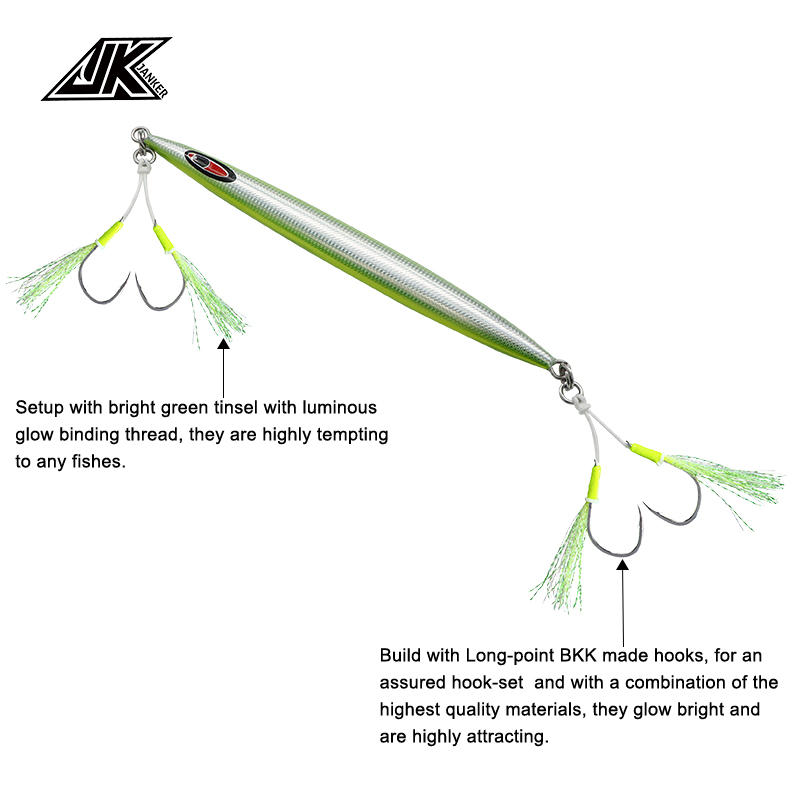 JK Fishing Hooks Sea Glow 1/0 2/0 3/0 4/0 Fish Assist Hook Twins Double Fishery Fishhooks Jig Slow Feather for Fishing Attract