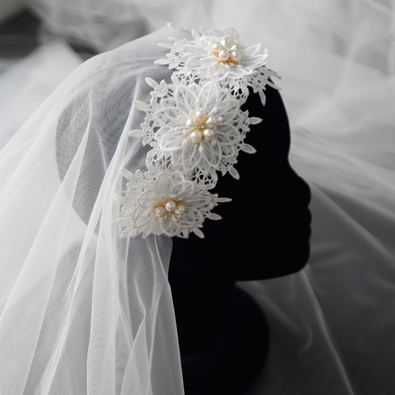 2019 New Bridal Veil White/Ivory Retro Elegance Wedding Veil Pearl Short Veil Mantilla Wedding Accessories Veu De Noiva EE007