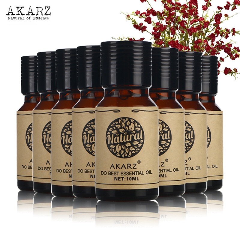 AKARZ Famous brand value meals Tea Tree Rose Frankincense Lotus Clary Sage Clove Verbena Neem essential Oils 10ml*8