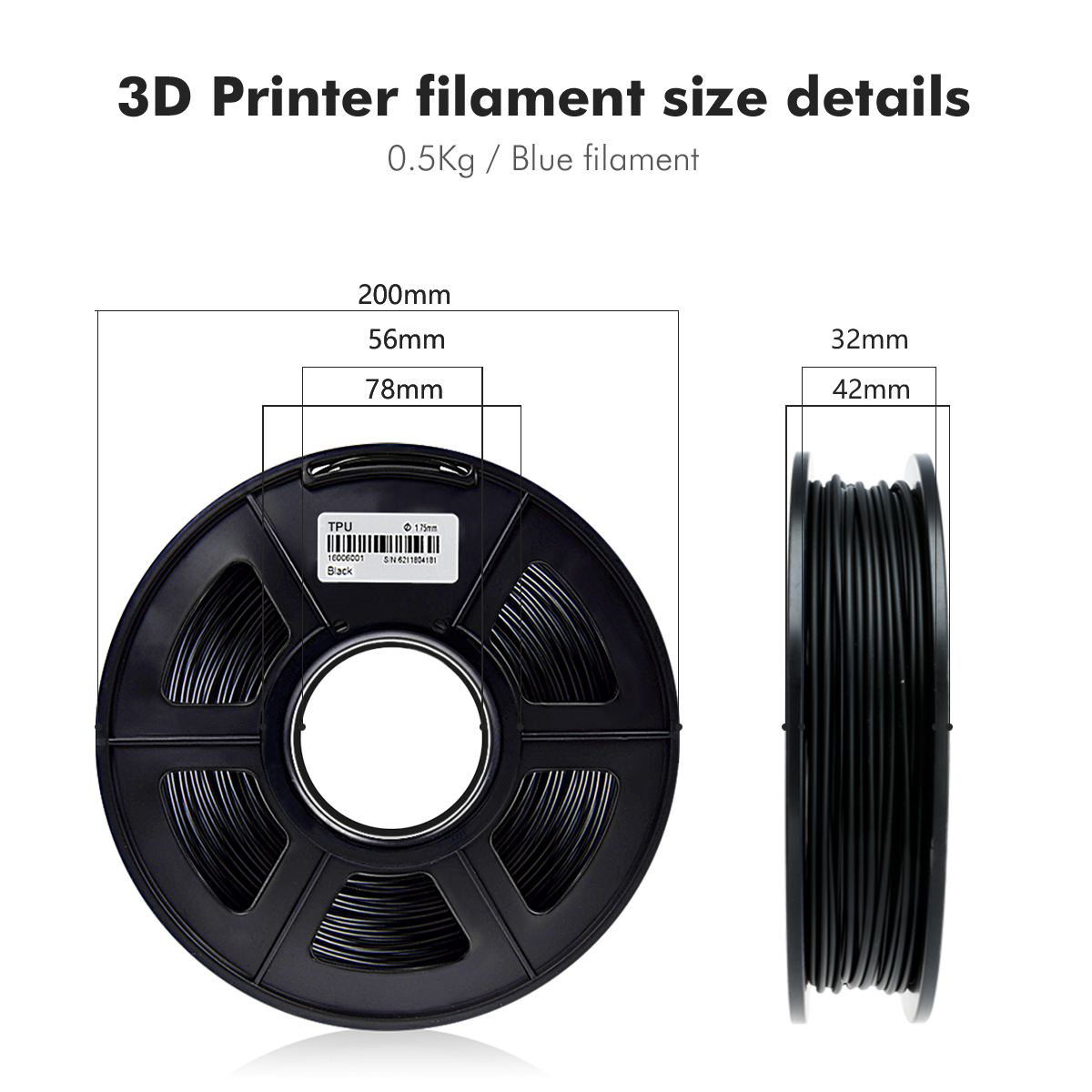 Flexible 3D Black Printer Filament desiccant TPU plastic filament 1.75mm 0.5KG with children intelligent