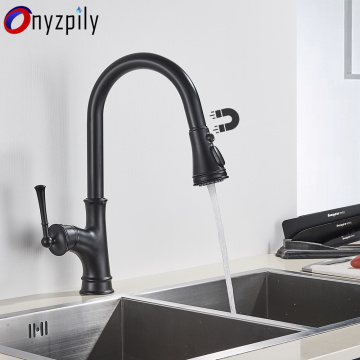 Onyzpily Black Pull Out Magnetic Kitchen Sink Faucet 3-Models Hot Cold Mixer Tap Single Handle Deck Mounted Magnetic Force Tap