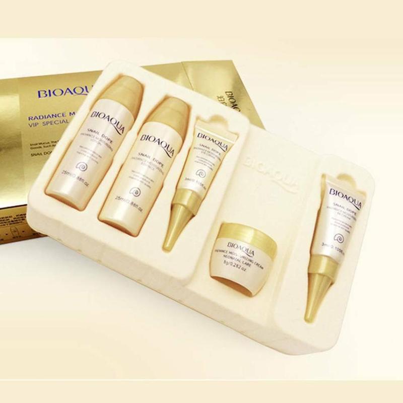 5pcs BIOAQUA Snail Cream Set Face Serum Whitening Cream Snail Hyaluronic Acid Anti Aging Wrinkle Moisturizing Face Cream