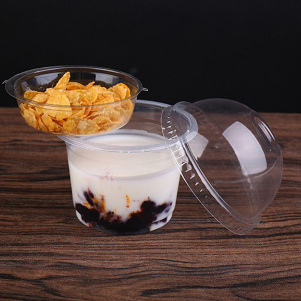 120/150/250ml Disposable Salad Cup Transparent Plastic Dessert Bowl Container with Lid for Bar Cafe Home (Dome Lid with Hole)