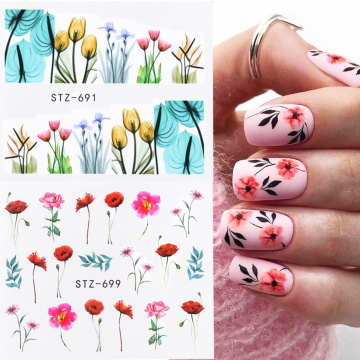 Flower Leaf Sliders for Nails Inscriptions Water Transfer Sticker Decals Manicure Tattoos Nail Art Decoration Decor GLSTZ508-706