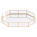 Brass Storage Tray Golden Polygon Glass Snack Plate Makeup Jewelry Plate Home Kitchen Decor