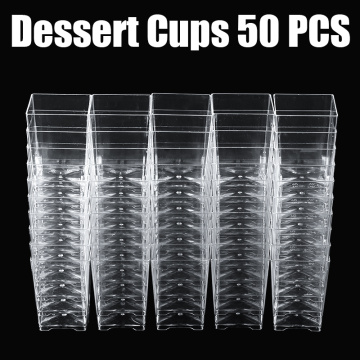 120ml 50pcs Plastic Cup Square Cake Dessert Cups Cube Pudding Yougurt Jelly Container Cups Sample Dish Tray Decor 5*5*7cm