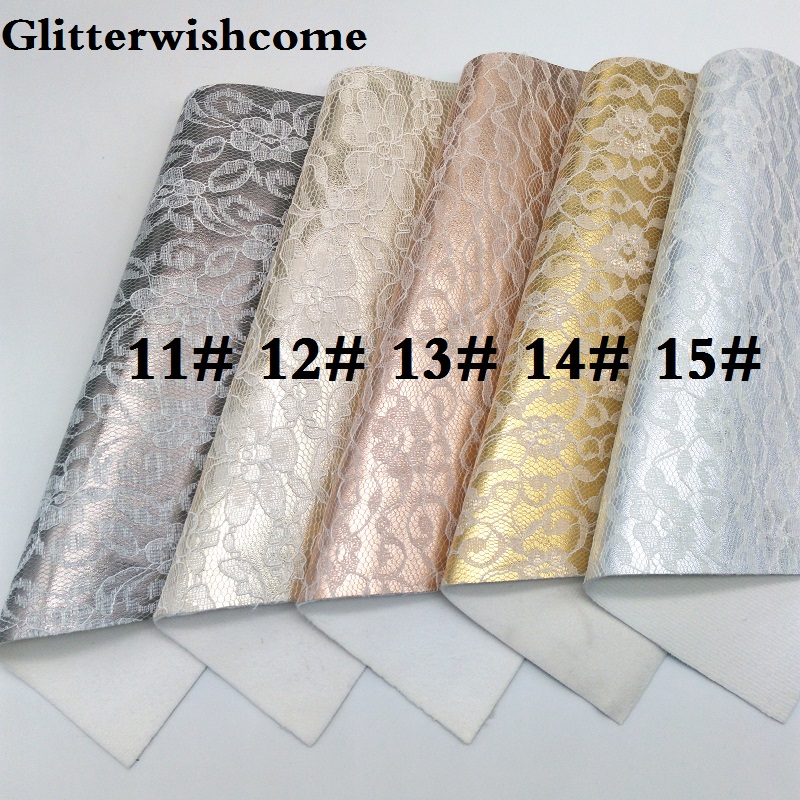 Glitterwishcome 21X29CM A4 Size Vinyl For Bows Metallic Synthetic Leather with Quilted Lace Faux Leather Sheets for Bows, GM093A