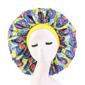 Styling Extra Large Hair Cap For Sleeping African Night Turban Printed Elastic Artificial Silk Chemo Bonnet Satin Round Hat