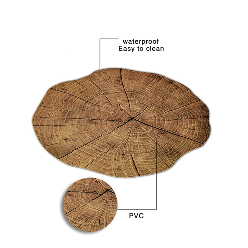 2PCS Round PVC Imitation Wood Grain Decorative Placemat Insulation Non-Slip Table Mat Coaster Kitchen Decoration Accessories