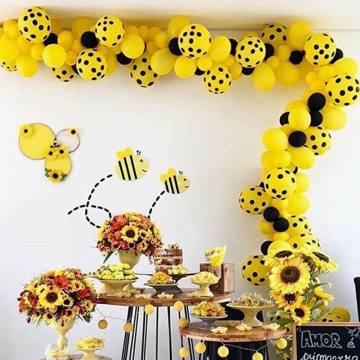 132pcs Balloon Garland Arch Kit Yellow Black Polka Dot Latex Balloons for Happy Bee Day Baby Shower Birthday Party Decorations