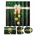 1/3/4 PCS Merry Christmas Bathroom set Green Christmas Bells Pattern Waterproof Shower Curtain Toilet Cover Mat Non Slip Rug