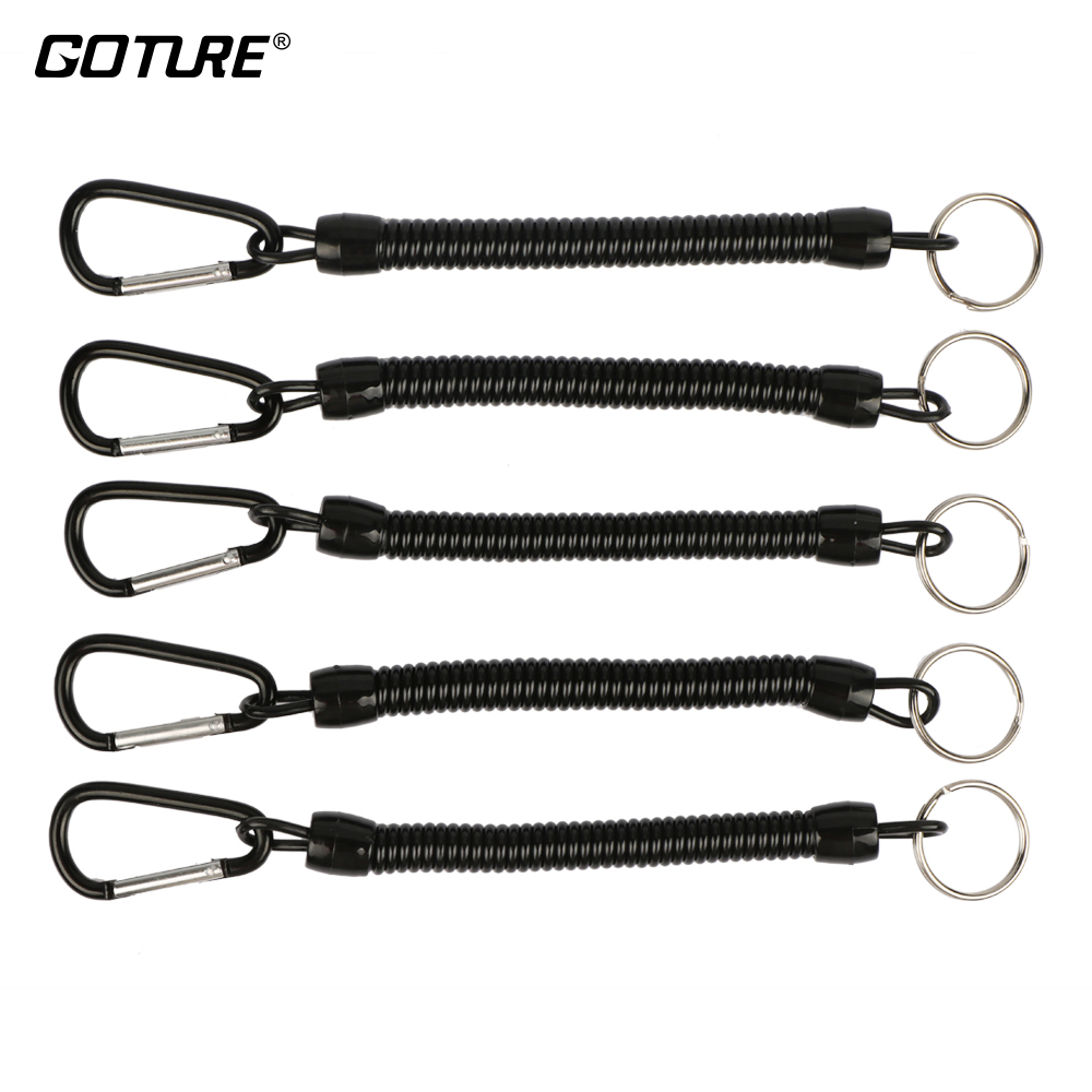 Goture 5pcs 22.5cm Black Fishing Lanyard Ropes Retractable Plastic Spiral Rope Tether Safety Line Fishing Accessories