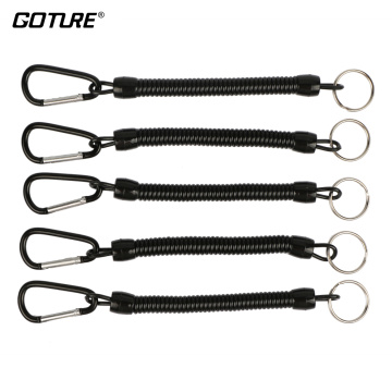Goture 5pcs 22.5cm Black Fishing Lanyard Ropes Retractable Plastic Spiral Rope Tether Safety Line Fishing Accessories