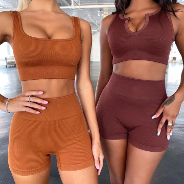 Seamless Yoga Sets Women 2 Piece Set Women Workout Clothes Seamless Biker Shorts Active Wear Sport Clothes