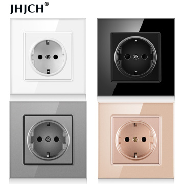 JHJCH wall crystal glass panel power socket plug has been grounded, 16a European standard power socket 86mm * 86mm