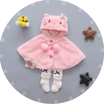 Fleece Baby clothes Cute Kids Baby Girls Thick Coat Hooded Cloak Ponco Jacket Outwear cartoon Kitty