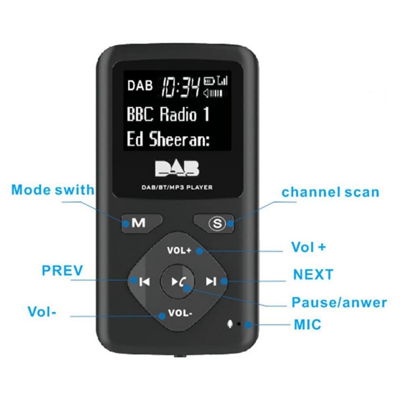 Dab Radio DAB/DAB Digital Radio Bluetooth 4.0 Personal Pocket FM Mini Portable Radio Earphone MP3 Micro-USB for Home