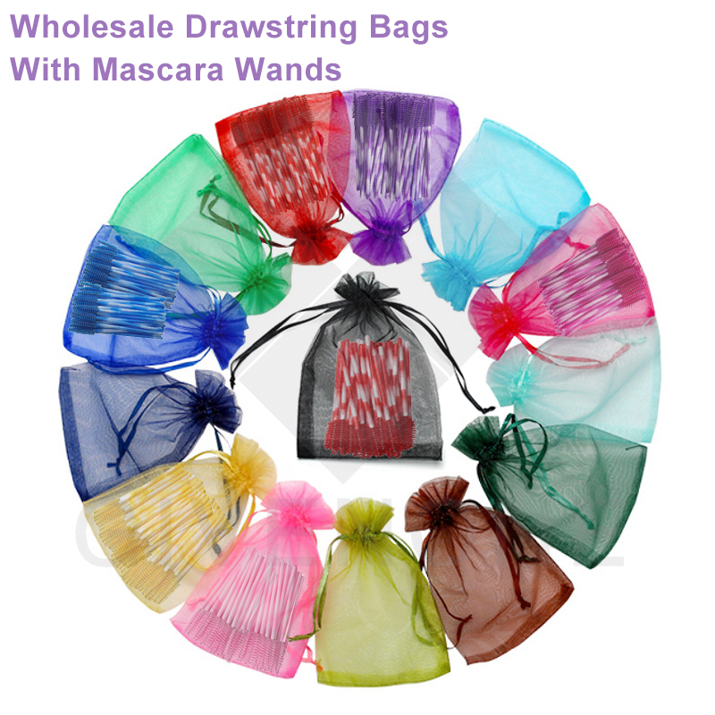 Creative Eyelash Packaging Wholesale Butterfly Drawstring Pouches Organza Bag With Colorful Makeup Disposable Mascara Wands