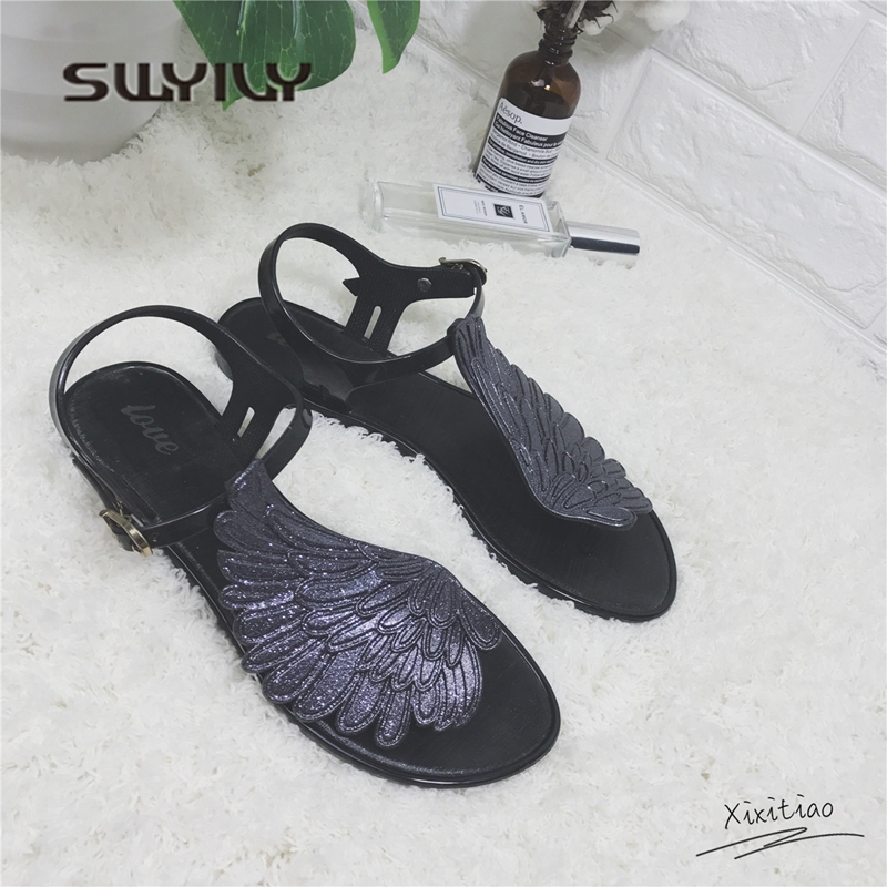 SWYIVY Women Sandals Flip Flops Wing 2018 Summer Flat Rome Sandals Woman Holiday Beach Flip Flops Shoes Woman Casual Jelly Shoes