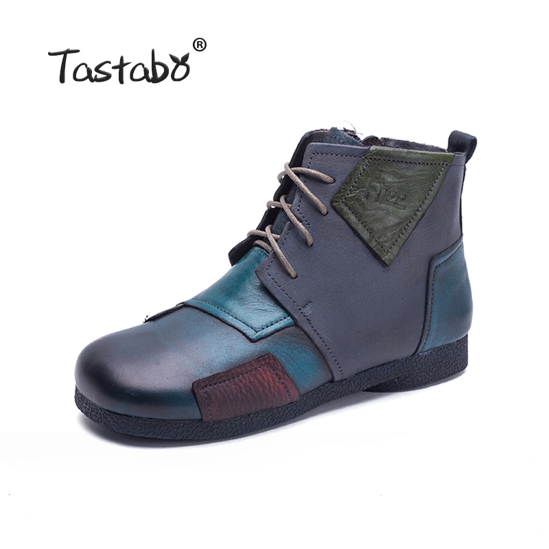 Tastabo 2018 Fashion Handmade Boots For Women Ankle Shoes Vintage Shoes Folk Style Genuine Leather Women Boots