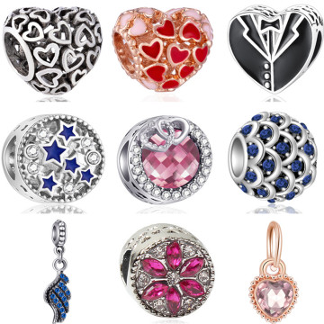 New Fashion Eiffel Tower Stars Lobster Ingots Flowers Crystal Charms Beads Fit Original Pandora Bracelets DIY Gifts for Women