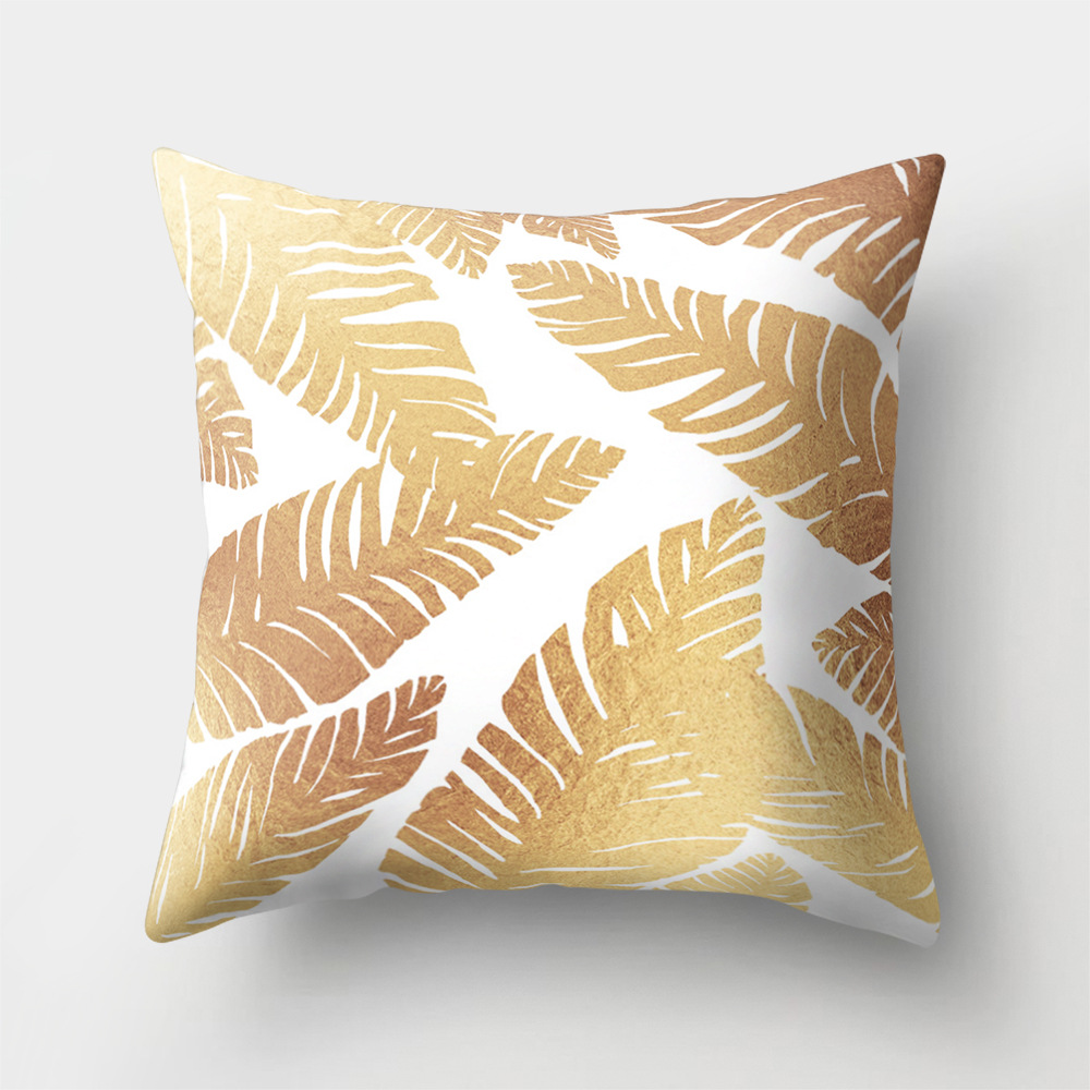 Fresh Golden Leaves Cushion Cover Soft Peach Skin Pillow Covers Decorative for Sofa Seat Car Bed Living Room Decoration 45x45cm