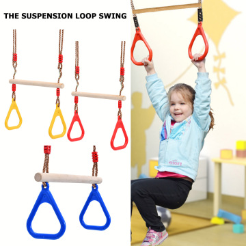 Fashion Children Wooden Trapeze Swing Bar with Plastic Gym Rings Fitness Toy Swing Rope Seat Garden Toys Swings for Outdoor#37