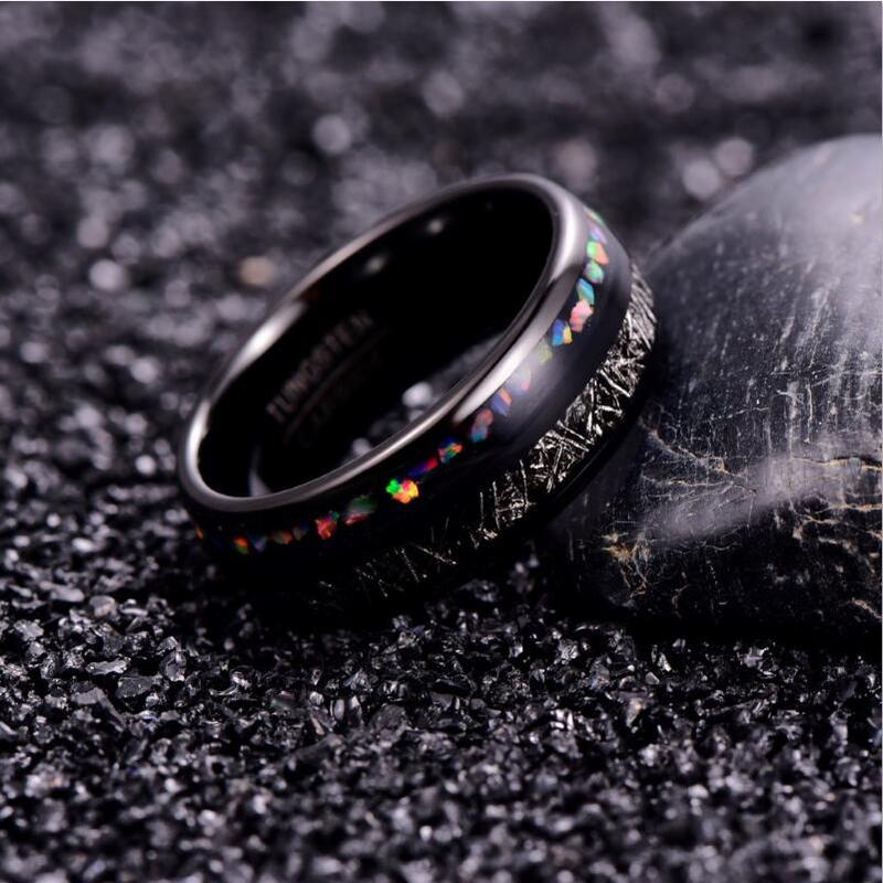 2020 8mm Width Men's Ring Imitation Vermiculite Opal Granules Fully Polished Electroplated Black Dome Tungsten Carbide Ring