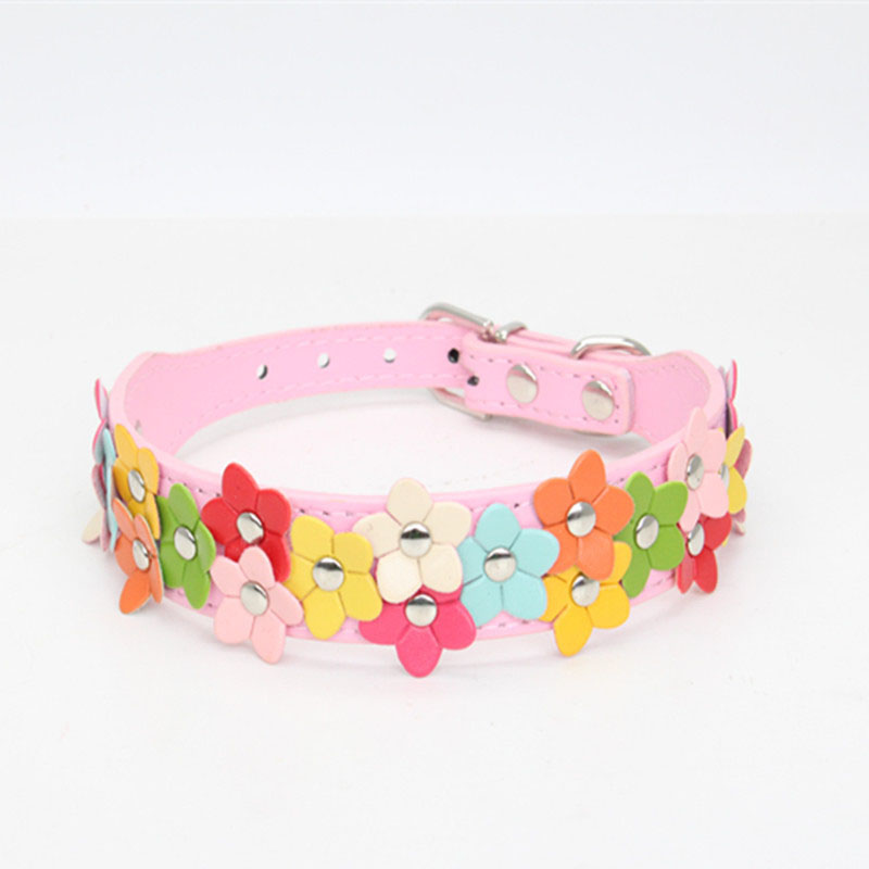 Colorful Flower Decoration Dog Collar PU Leather Neck Strap For Pets Necklace Accessories Pet Collar Leash New Collar For Dogs