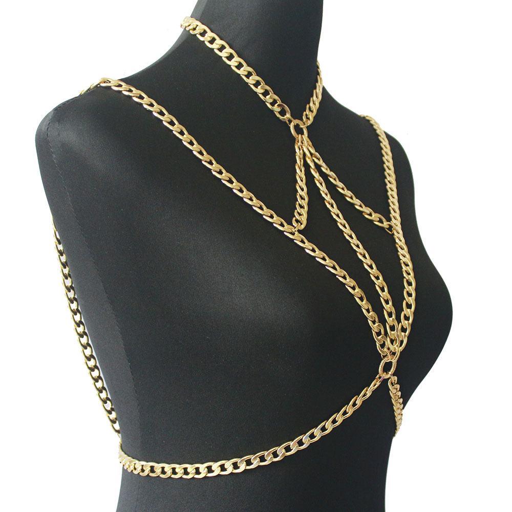 Summer Gold color Body Chain Bra Chunky Sexy Beach Bikini Chain Harness Necklaces Women Body Chain Boho Jewelry