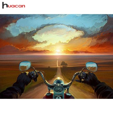 HUACAN Diamond Mosaic Motorcycle Diamond Embroidery Travel Diy Diamond Painting Cartoon Full Drill Square Picture Of Rhinestone