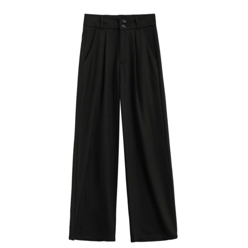 Women Wide Leg Pants 2020 Summer Thin Fabric High Waist Pockets Button Fly Long Trousers Casual Bottoms All Match B06810K