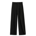 Women Wide Leg Pants 2020 Summer Thin Fabric High Waist Pockets Button Fly Long Trousers Casual Bottoms All Match B06810K