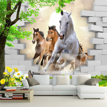 Custom Photo Wallpaper 3D Stereo Horse Broken Wall Mural Brick Wall Paper Living Room TV Background Wall Painting 3D Home Decor