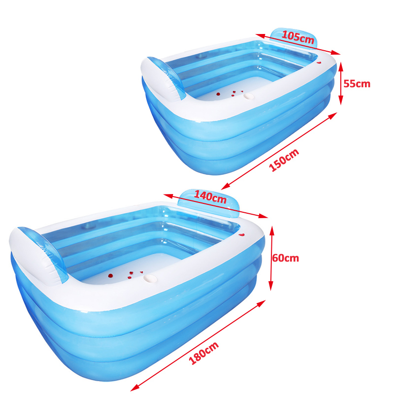 150/180CM PVC Inflatable Bathtub Foldable 3 Layers Large Family Swimming Pool Outdoor Garden Summer Inflatable Paddling Pools