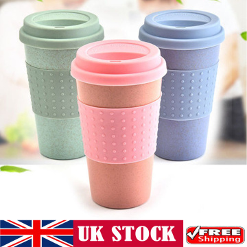 Reusable Coffee Tea Cup Mug Wheat Straw Travel Cup with Silicone Cup Lid Non-slip Eco Friendly Mugs Easy To Clean